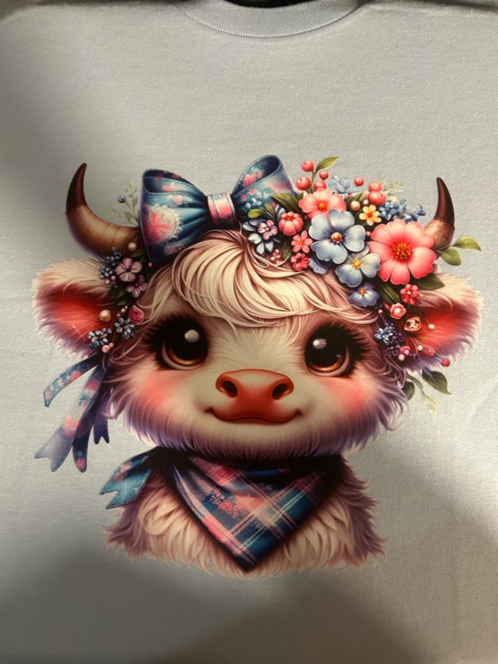 Cute Floral Highland Cow Graphic Tee - Pastel Multicolor Medium